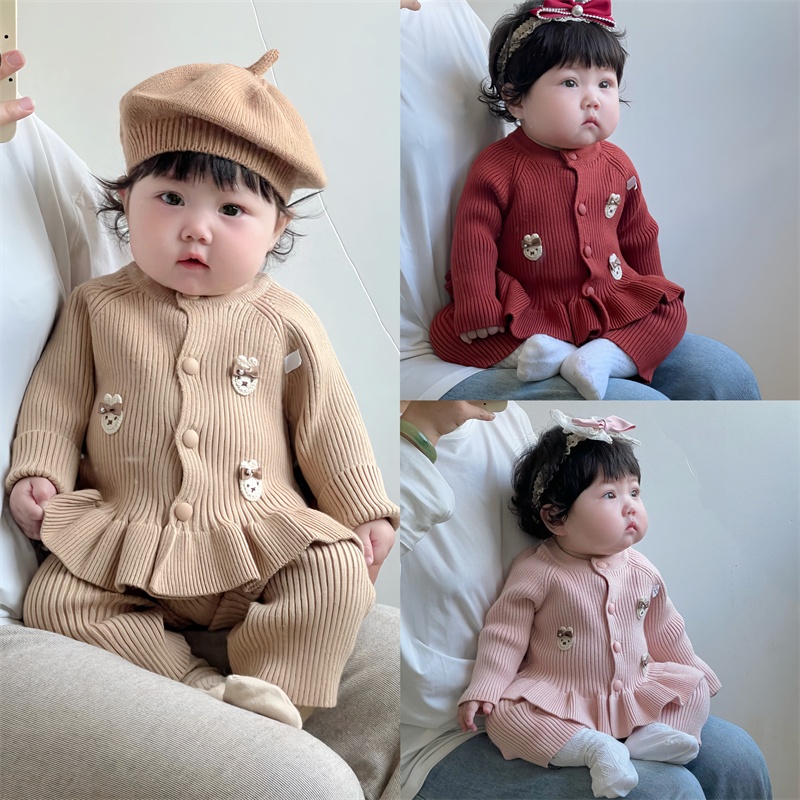 Bộ quần áo len cho bé HK KIDS, bộ len Quảng Châu thu đông chất len mềm mịn đanh lì size cho bé 0-3 tuổi (mã 8821)