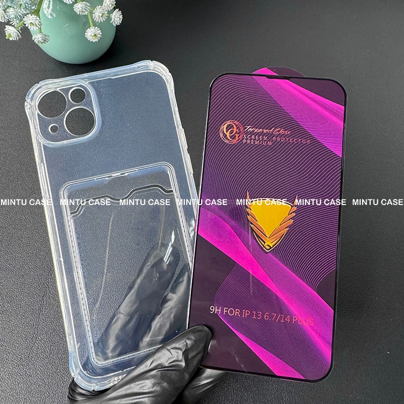 Ốp ví đựng thẻ và cường lực Iphone 14plus / Iphone 14 Plus  - Loại trong suốt chống sốc TSCS