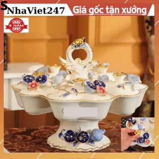 Khay Đựng Bánh Kẹo Bằng Gốm Sứ Vẽ Vàng,Hoạ Tiết 3D Đắp Nổi,vật trang trí Bàn,tủ,quà tặng đẹp ,giá rẻ