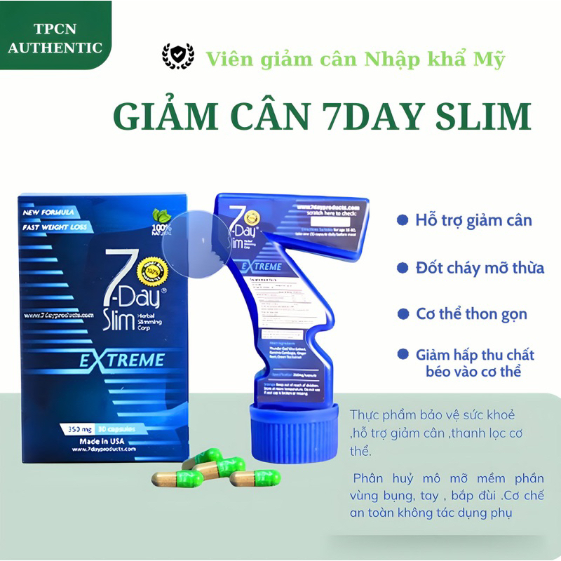 7 Day Slim -Giảm Cân Cao Cấp Giảm Siêu Mạnh Nhập Khẩu Mỹ Hộp 30 viên