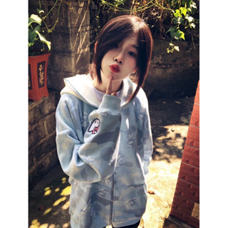 Áo thiết kế logo Hello Kitty ống tay - Áo nỉ có mũ trùm Hello Kitty dành cho nữ - Áo khoác phong cách mùa thu đông