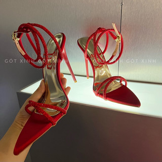 Giày sandal cao gót xinh full quoai đá chéo đỏ cao 8 đến 12cm đi tiệc sang trọng Nữ DéP Shoes (DX)