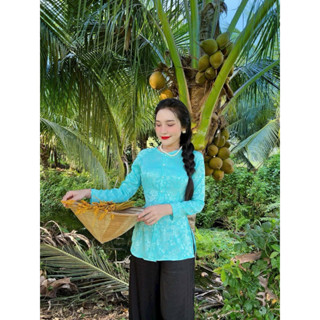 Bộ bà ba gấm truyền thống 159k bộ cổ tròn tay dài đẹp có bigsize size lớn đến 3xl