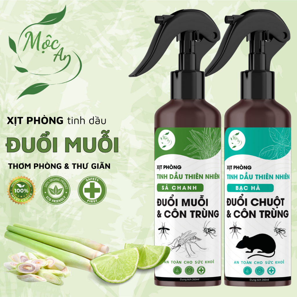 Xịt Phòng Tinh Dầu Sả Chanh MỘC AN 260ml Đuổi Muỗi Hiệu Quả 100% Xịt Thơm Phòng Thư Giãn