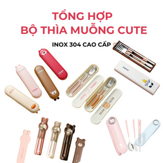 Bộ muỗng thìa nĩa CUTE INOX 304 cao cấp cá nhân nhiều loại , Hộp muỗng đũa mini dễ thương có nắp đậy văn phòng THTM01