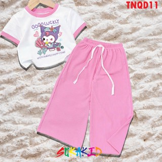 Bộ đồ tay ngắn quần ống rộng thun gân hình in goodlukly cho bé 6kg đến 30kg.TNQD11.