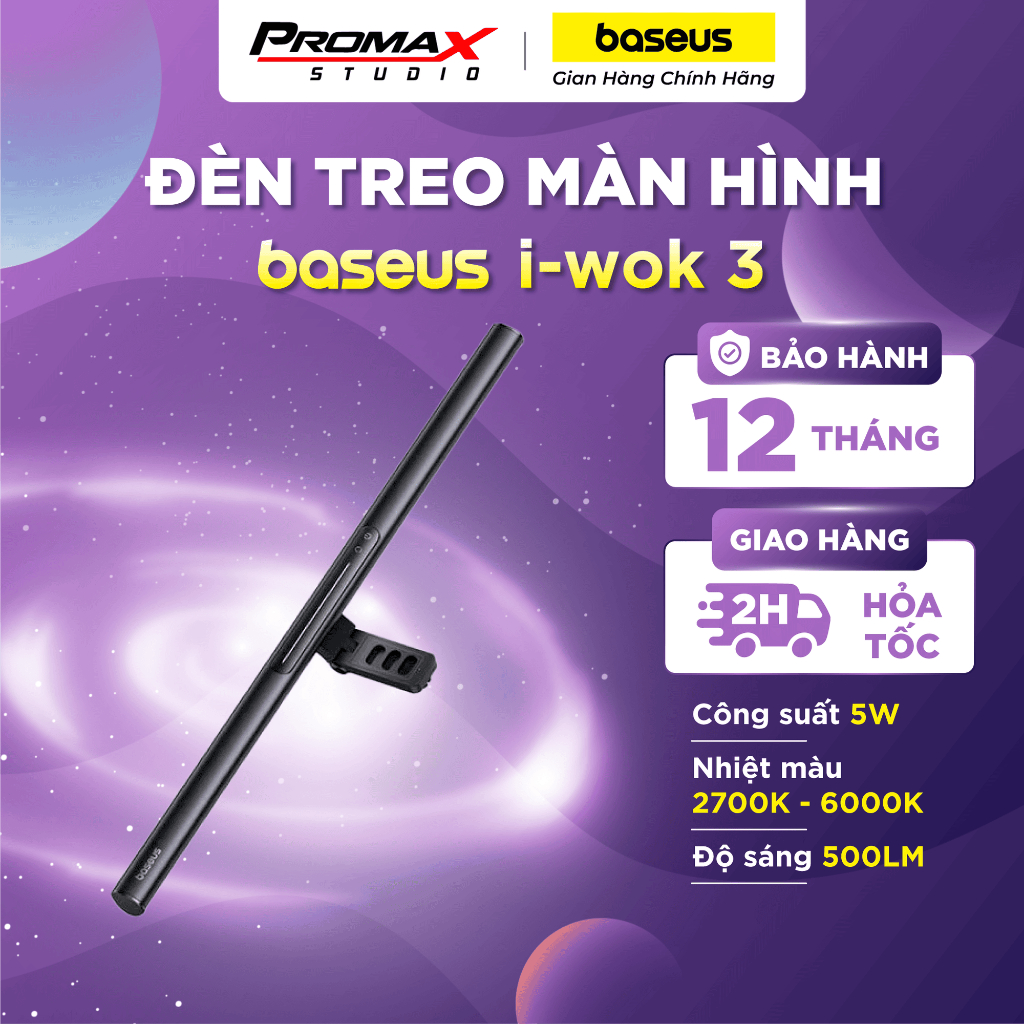 Đèn treo màn hình Baseus i-wok 3 Series Asymmetric Light Source Magnetic Screen Hanging Light (Ra > 
