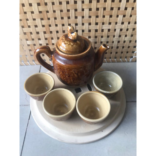 Bộ bình trà xưa (4 tách da quy +ấm trà 500ml) Không kèm dĩa