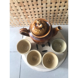 Bộ bình trà xưa (4 tách da quy +ấm trà 500ml) Không kèm dĩa