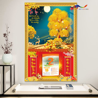 Lịch Gỗ Treo Tường Tráng Gương 2025 Cây Kim Tiền (40x60cm) TẶNG BLOC Lịch