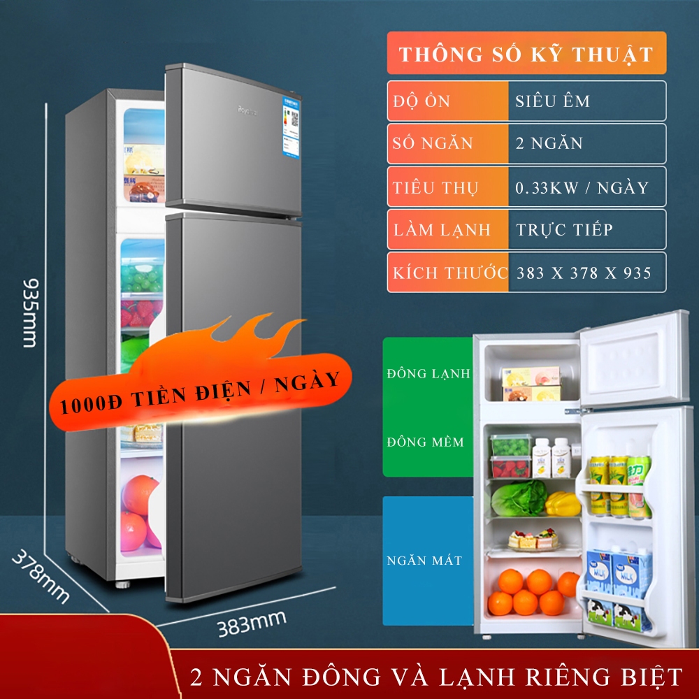 Tủ lạnh mini 110L 2 ngăn riêng biệt, tủ lạnh tích hợp ngăn đá,ngăn đông mềm ngăn mát, làm lạnh nhanh siêu tiết kiện điện