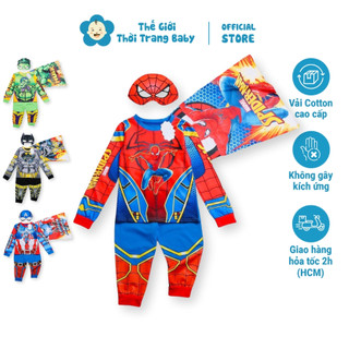   HCM Hỏa Tốc  Đồ Bộ Siêu Nhân Nhện Cho Bé Trai Dài Tay 11-30Kg Set Dơi Captain Hulk Kèm Phụ Kiện Dịp Noel & Tết BD188 