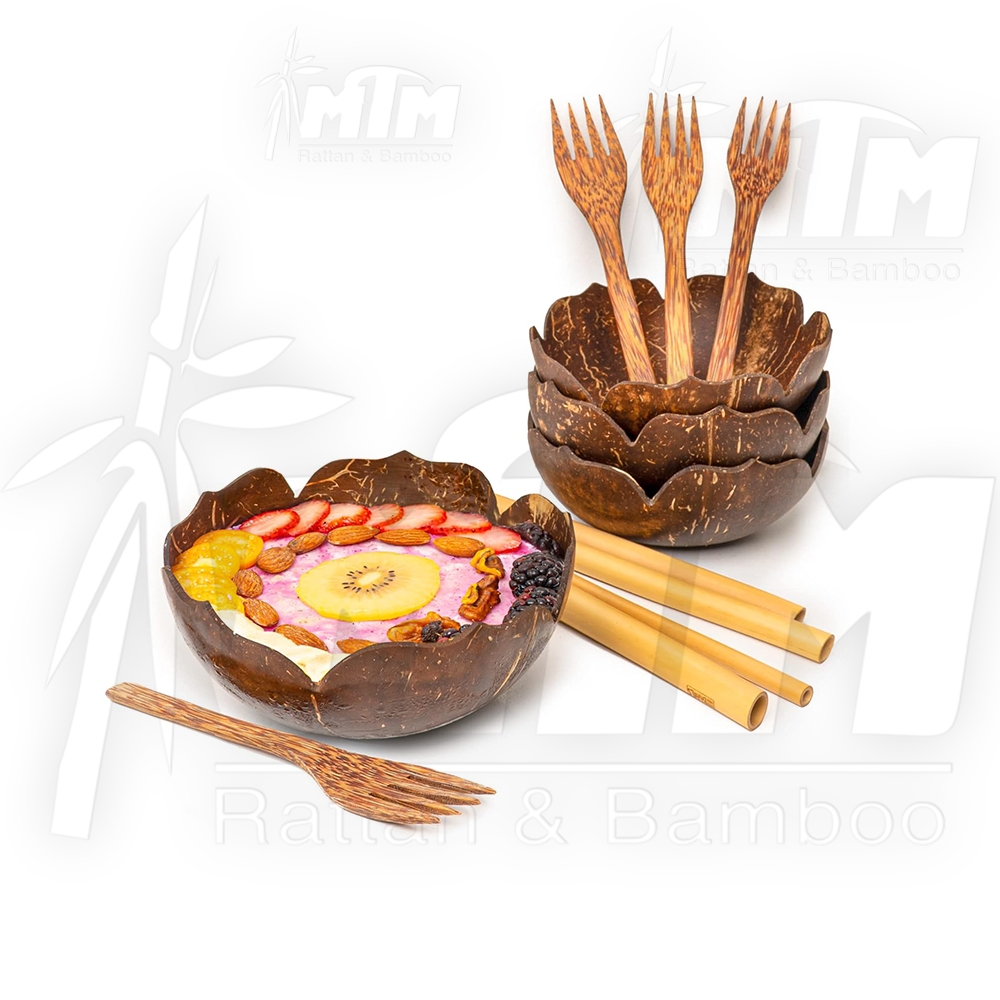 Bát dừa l Đĩa dừa bông mai - Dùng để món ăn vặt, để các hạt khô, mứt, chè, salad