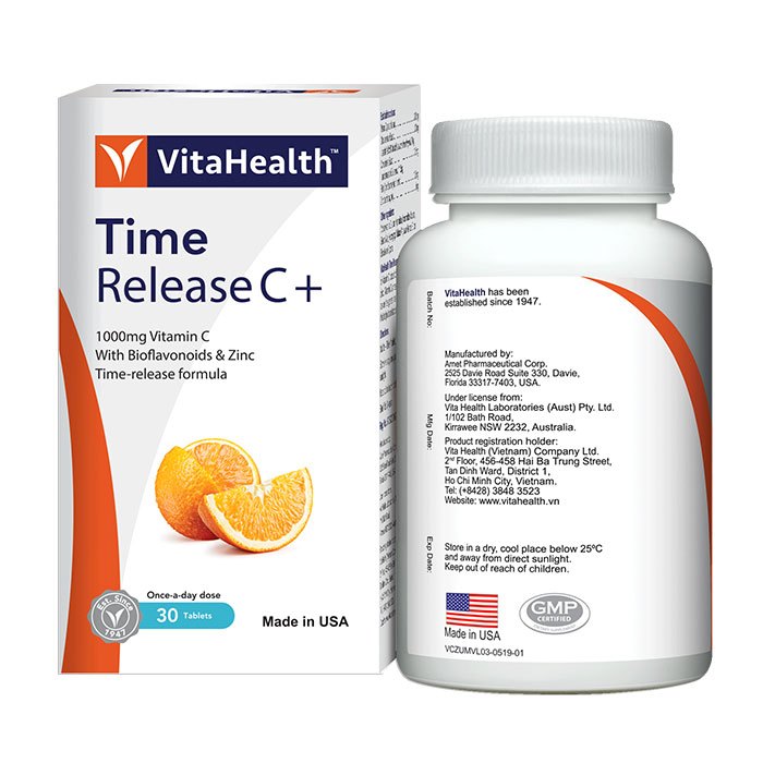 VITAHEALTH Viên uống bổ sung vitamin C Vitahealth Time Release C + (30 viên) - Mỹ c1000 c 1000