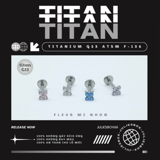   1 CHIẾC  Khuyên tai chất liệu titan G23 ASTM F-136 HOA FLEUR Không Gỉ Không Kích Ứng juliesbox  XỎ  