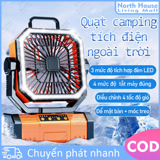 【20000mAh Quạt cắm trại ngoài trời có pin tích hợp, đèn, bộ sạc điện thoại, điều khiển từ xa