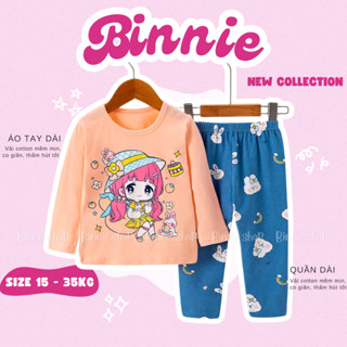 Bộ thu đông bé gái 15-24kg (3-6 tuổi) chất vải cotton mềm mịn giữ ấm Set quần áo tay dài họa tiết đẹp BINNIE SHOP BGTD3