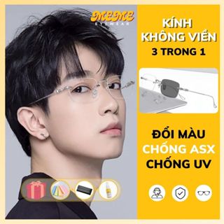  Mắt kính đổi màu không viền nam nữ chống tia UV ánh sáng xanh bụi tia cực tím gọng titan cao cấp Mắt Kính MEME Y13 