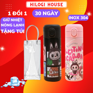 Bình giữ nhiệt học sinh LABUBU HiLOGI dung tích 420ml, inox 304, nắp bật, bình nước cho bé đi học giữ nhiệt 4 đến 8 giờ
