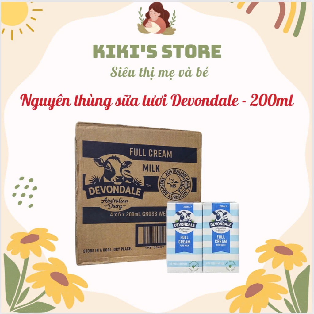 Nguyên Thùng Sữa Tươi Devondale Full Cream Cho bé (thùng 24 hộp 200ml)