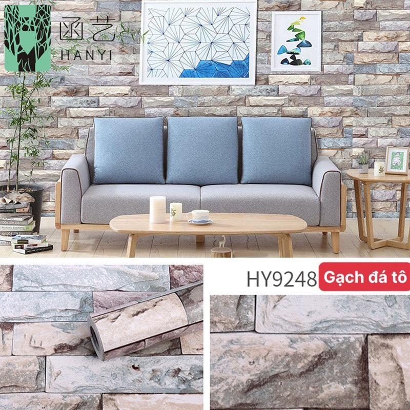 Cuộn 10M Giấy Dán Tường Sẵn Keo Đá Nâu (kt: dài 10m x rộng 45cm /cuộn)