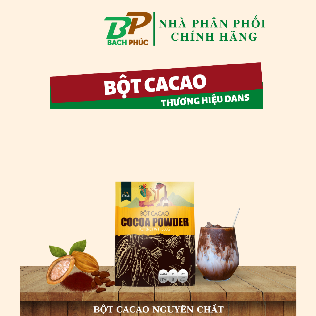 Bột Cacao nguyên chất 500g DANS - Bột Cocoa 500g - Nguyên liệu pha chế cacao