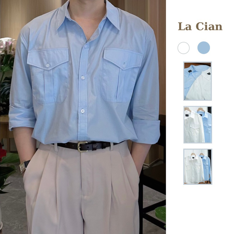 Áo sơ mi nam 2 túi chất liệu COTTON cao cấp, form dáng thoải mái, phong cách trẻ trung - La Cian