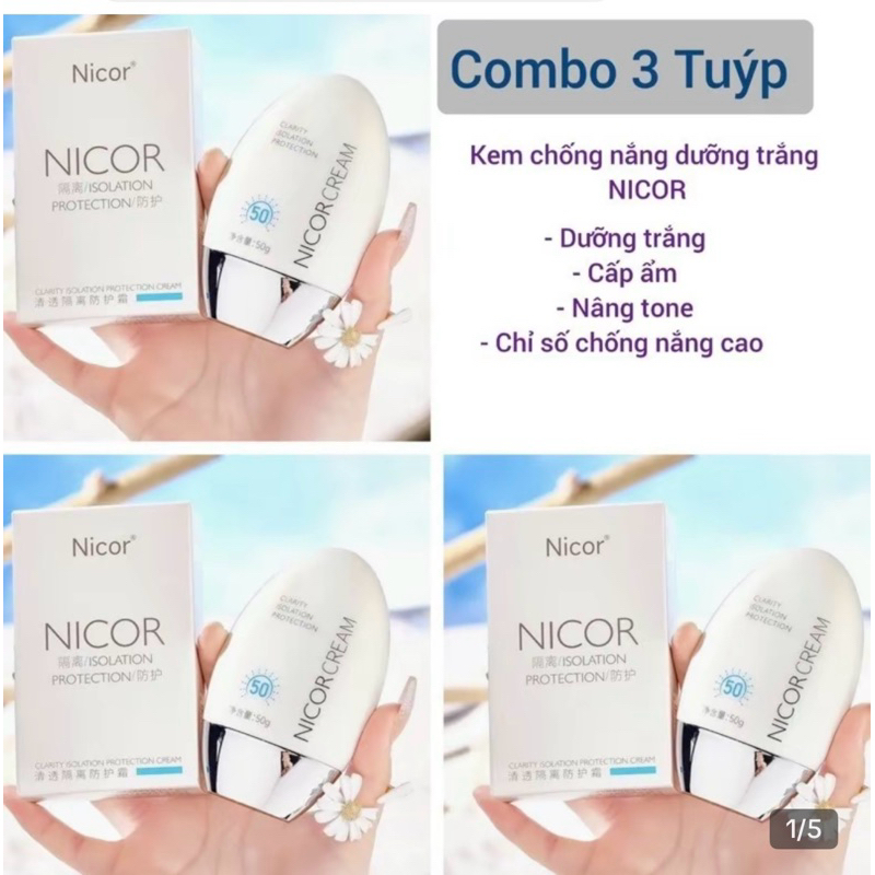 Combo 3 Kem chống nắng nicor nâng tone , dưỡng da