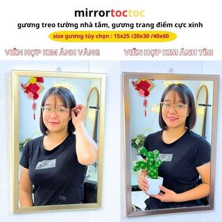 Gương treo tường nhà tắm , Gương trang điểm viền hợp kim cao cấp size tự chọn kèm phụ kiện treo mirrortoctoc