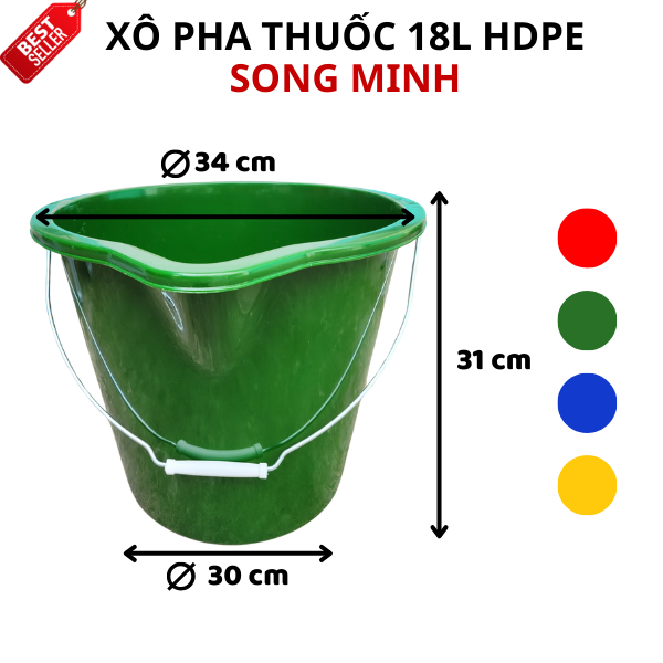 Combo 04 Xô nhựa 18L pha thuốc máy bay Song Minh - Có miệng phễu, Vạch chia lít
