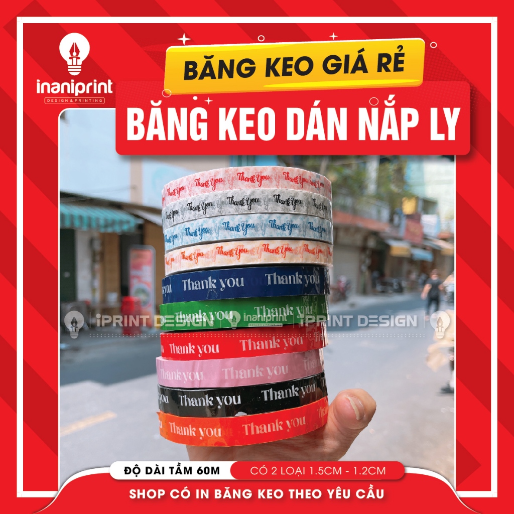 Băng Keo Thank You Dán Nắp Ly Cà Phê, Băng Keo Dán Nắp Hộp, Băng Keo Dán Niêm Phong Sản Phẩm - 1 Cuộn Dài  60m