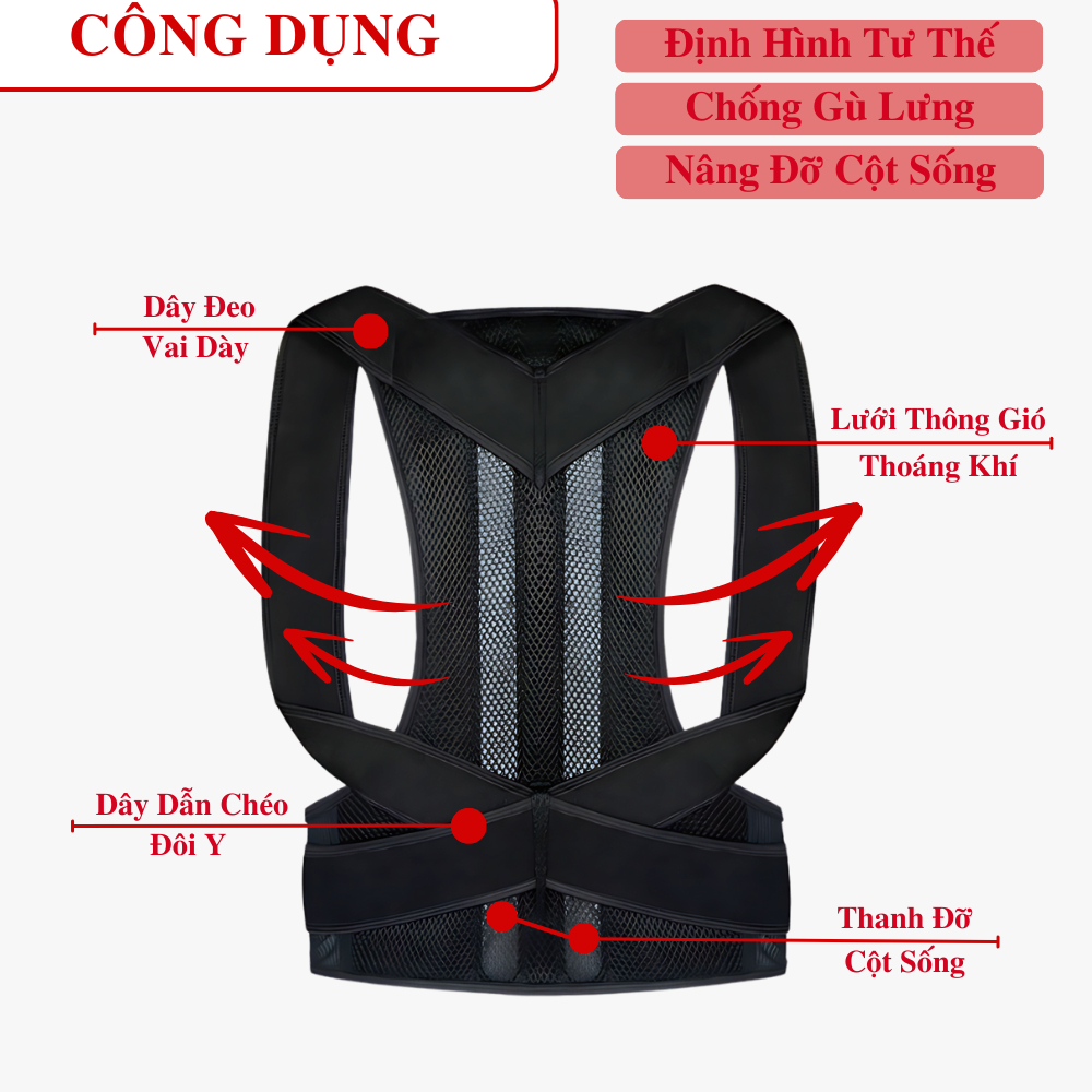 Đai Chống Gù Lưng Nam Hỗ Trợ Giảm Đau Cột Sống Vicenzo, Đai Lưng Chống Gù Cột Sống