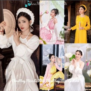 Áo yếm chụp hoa sen ảnh nghệ thuật với chất liệu dập ly trắng kèm áo khoác yl11