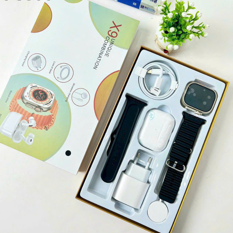 Combo 3 in 1 Floveme F9 Đồng Hồ Thông Minh + Tai Nghe + Bộ Sạc Nhanh Kết Nối Blutooth Nhận Thông Báo Từ Điện Thoại