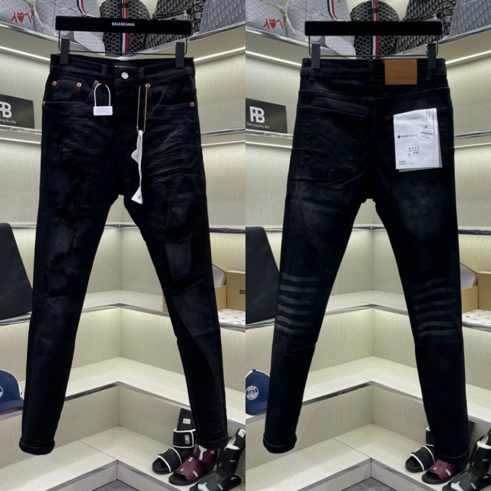 Quần Purple Jean Đen Trơn Vẩy Sơn 4 Cúc Quần Bò Purple Đen Trơn Vẩy Sơn Xanh Sáng Chất Co Giãn 4 chi