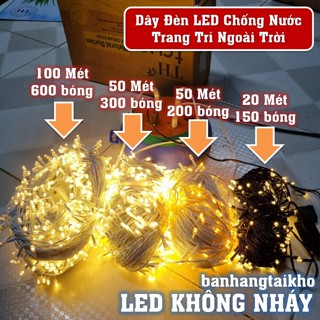 Dây Đèn Led trang trí Chống Nước 50m 100m 20m không nháy, trang trí quán cà phê ngoài trời giáng sinh cây thông  noel