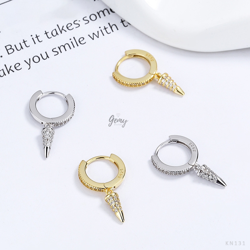 Khuyên tai tròn nam bạc 925 unisex thiết kế mũi đinh đính đá cực chất (1 chiếc) KN131 | GEMY SILVER