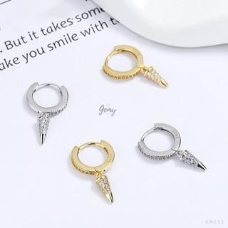 Khuyên tai tròn nam bạc 925 unisex thiết kế mũi đinh đính đá cực chất (1 chiếc) KN131 | GEMY SILVER