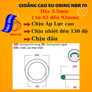 Dày 3.5mm * (42mm đến 92mm Đường kính trong) Gioăng cao su NBR70