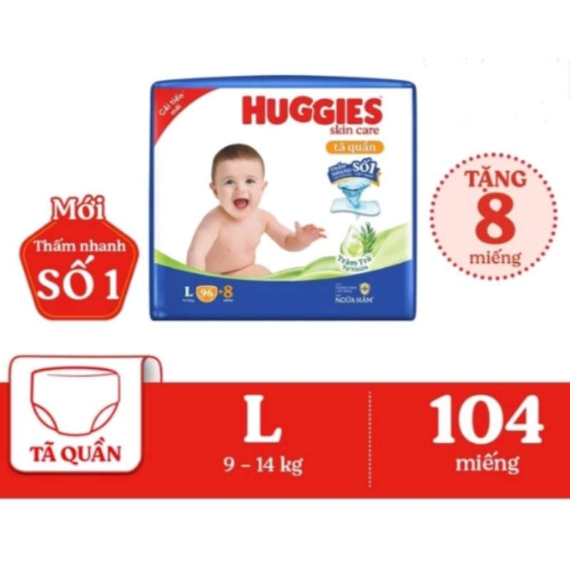 Tã/bỉm quần Huggies Skincare Tràm Trà Tự Nhiên Mega Jumbo M106/L96+8/XL84+4/XXL76+4