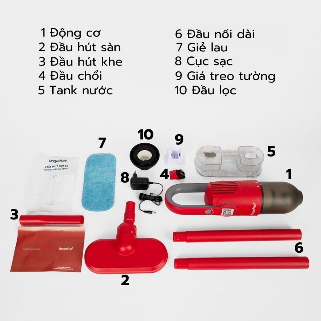 Máy Hút Bụi Không Dây Cầm Tay 3S Lazychef LC-02HB Tặng kèm lau nước