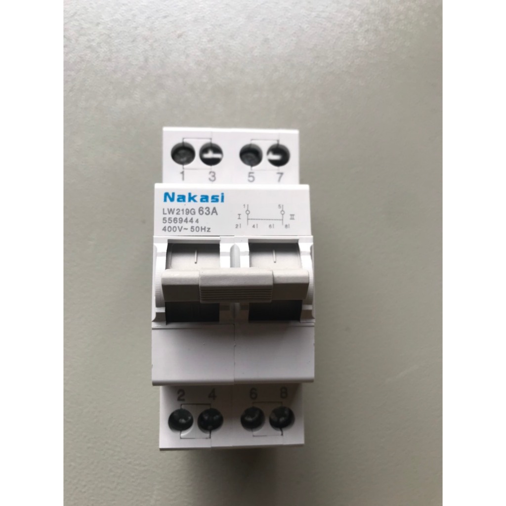 Aptomat đảo chiều 2P 63A Nakasi - Át đảo 2P 63A cho 2 nguồn điện