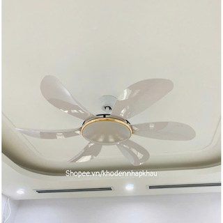   Ảnh thật Quạt trần 6 cánh trắng-quạt trần trang trí có đèn,động cơ DC lõi đồng,3 chế độ sáng cho phòng khách-ngủ 
