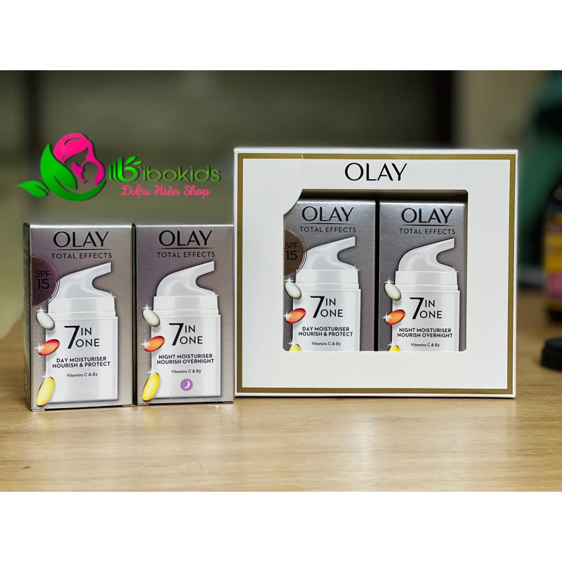(Bản UK) Set 2 hộp Olay Total Effects 7 in 1, Kem chống lão hoá ngày và đêm 37ml