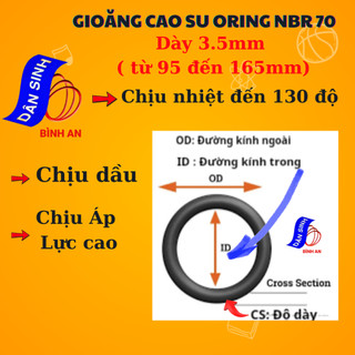 Dày 3.5mm * (95mm đến 165mm ,Đường kính trong) Gioăng cao su NBR70
