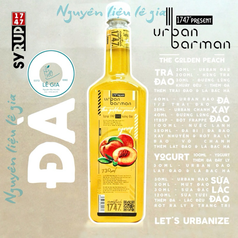 Siro Đào Urban Barman chai 730ml