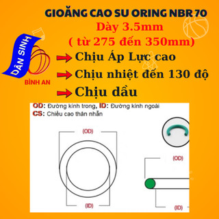 Dày 3.5mm * (275mm đến 350mm Đường kính trong) Gioăng cao su NBR70