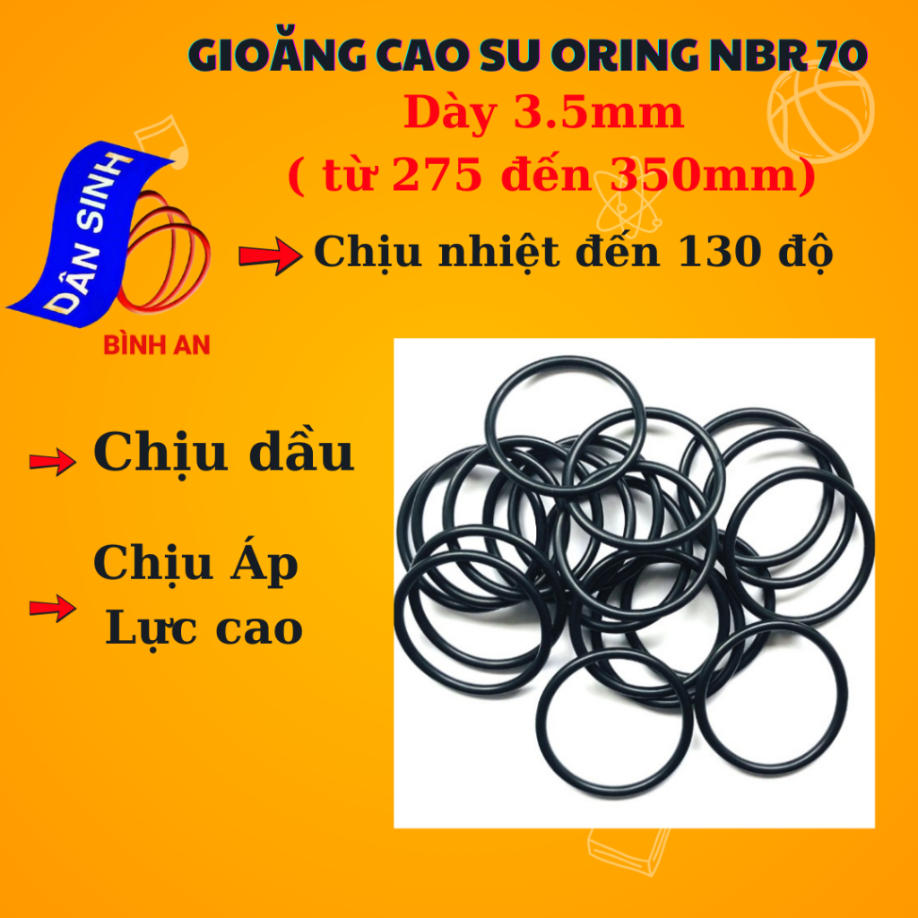 Dày 3.5mm * (275mm đến 350mm Đường kính trong) Gioăng cao su NBR70