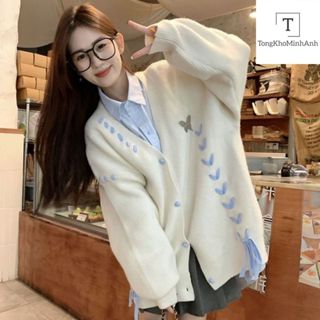 Áo Khoác Len Dệt Kim Dáng dài From Rộng, Áo Cadigan Họa Tiết Thêu Màu Kiểu Dáng Đơn Giản Hàng Qccc Tongkhominhanh