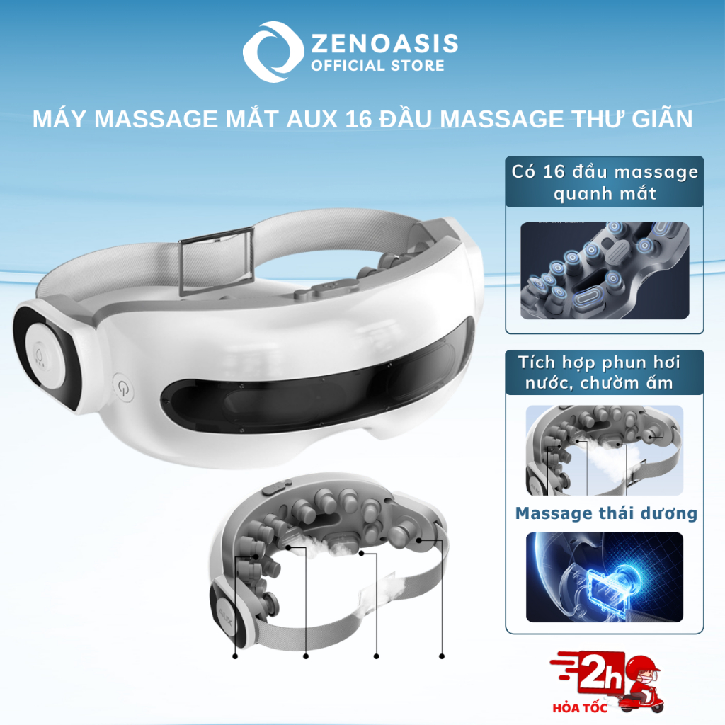 Máy massage mắt AUX 16 đầu massage thư giãn mắt giảm mỏi mắt bọng thâm mắt, máy mát xa mắt có thể phun hơi nước